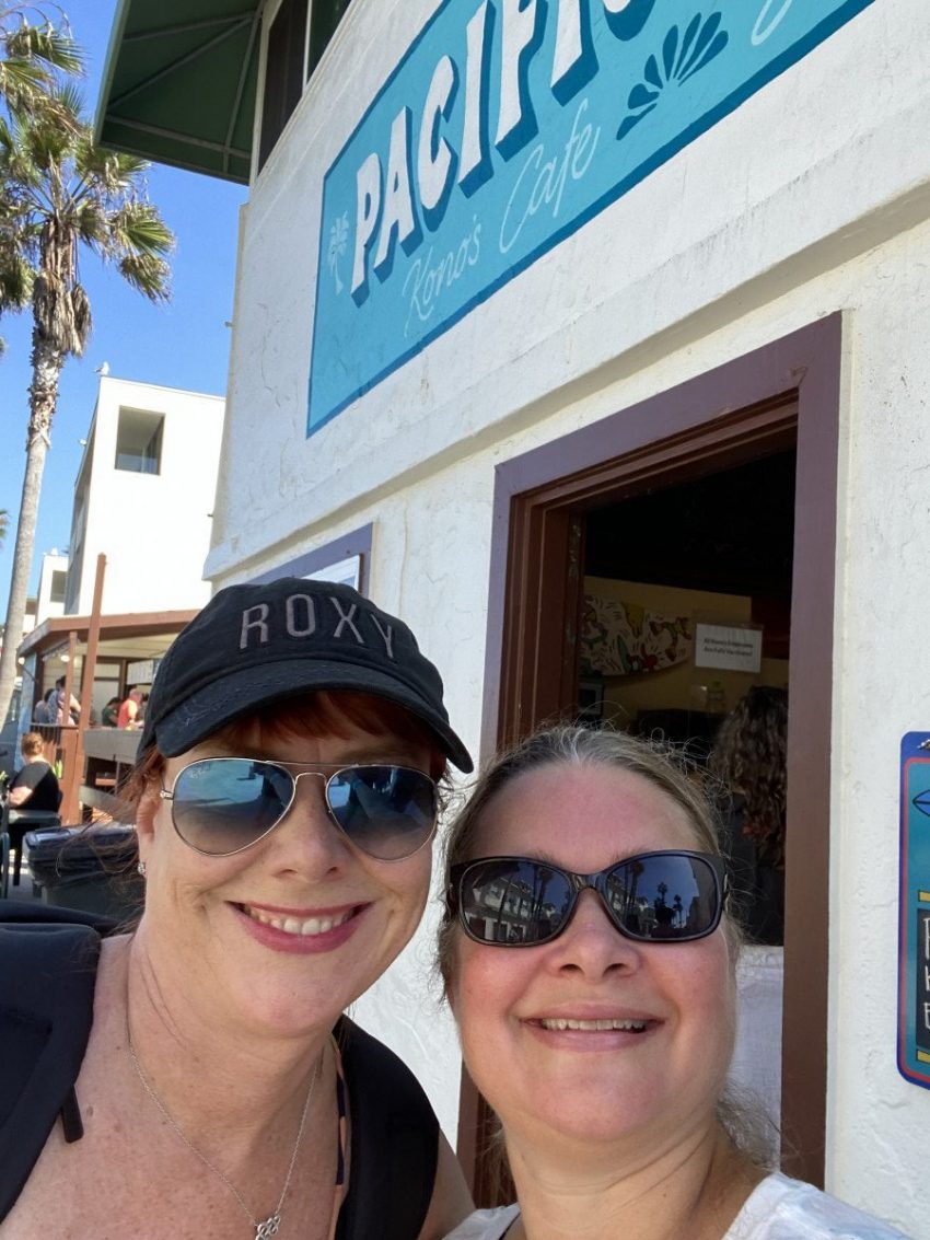Ann Marie and Cami at Konos for breakfast on Pacific Beach
